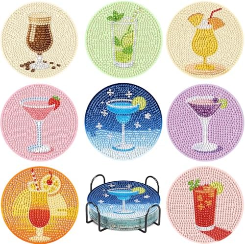 Leatrice 8PCS Diamond Art Coasters Set Diamond Painting Kits for Adults