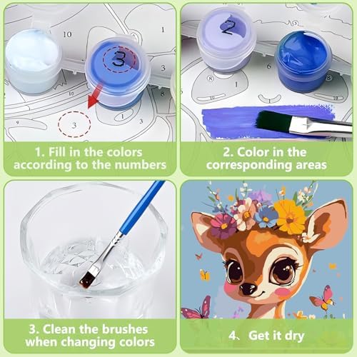 Reivworl Deer Paint by Numbers Kit for Kids with Frame 8×8 inch