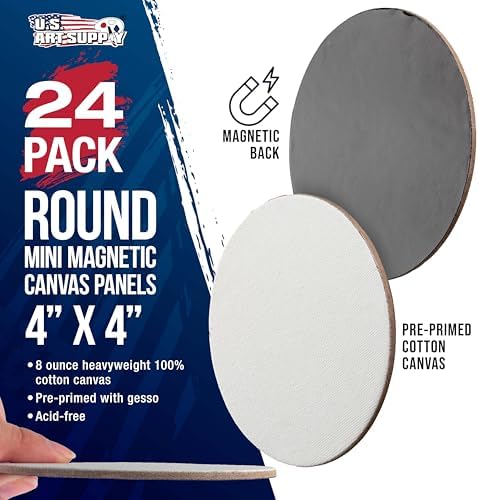 U.S. Art Supply Mini Magnetic Canvas Panels, 24 Pack, 4 Inch Round