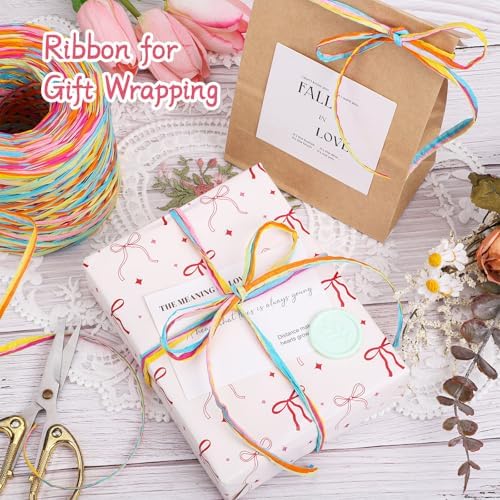 woric Colored Raffia Ribbon, 394 ft Paper 6 Colors Craft Ribbon