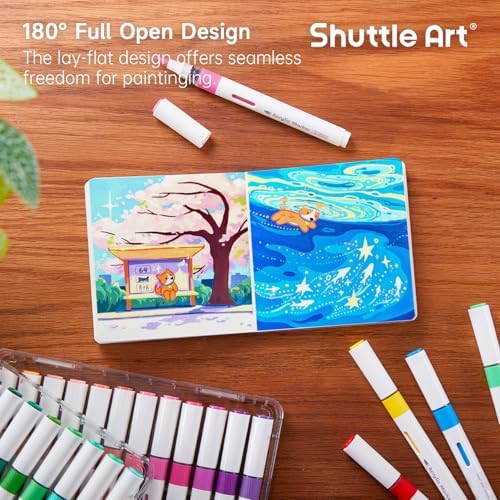 Shuttle Art Acrylic Paint Marker Journal - 30 Sheets 3.94x3.94 Watercolor Journal with 140LB (300 GSM) Watercolor Paper for Acrylic Markers & Watercolor