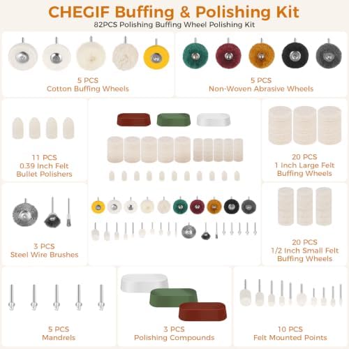 82PCS Buffing & Polishing Kit, 1/8" Shank Rotary Tool Accessories