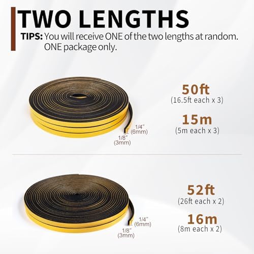 Yotache Foam Seal Tape 1/4" W X 1/8" T, 50 Ft Length