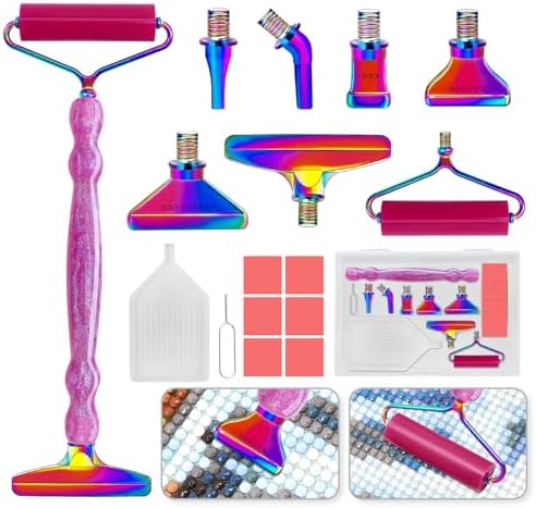 Diamond Painting Pen Kit - 7 Metal Tip Diamond Art Tools, 5D Diamond Painting Accessories for Adults Beginners, Resin Pen with Straight/Bent/Flat/Roller Nibs, Tray & Clay