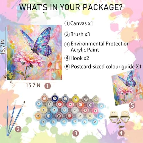 Arttoplus Butterfly Paint by Numbers Kit for Adults Beginner 16x20 inch | Butterfly Adult Paint by Number Kits on Canvas, DIY Acrylic Oil Painting by Numbers for Adults for Gift Home Wall Decor
