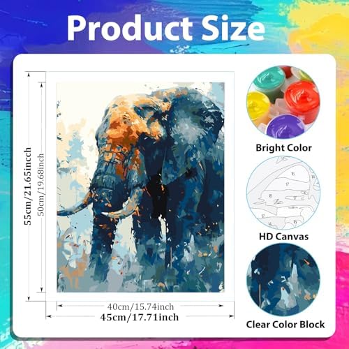 xcemhil Elephant Paint by Numbers Kit for Adults Beginner, Elephant Paint by Numbers for Adult, Acrylic Paint by Number Kits Suitable for Home Wall Art Decor Gifts 16x20 Inch
