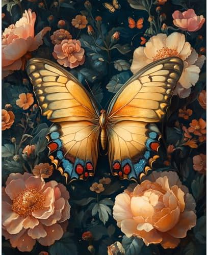 obterie Butterfly Paint by Numbers Kit for Adults Beginner Flower Oil Painting Kit Adult Paint by Number Kits on Canvas DIY Painting for Beginners Art by Numbers for Gifts Home Wall Decor 16x20 Inch