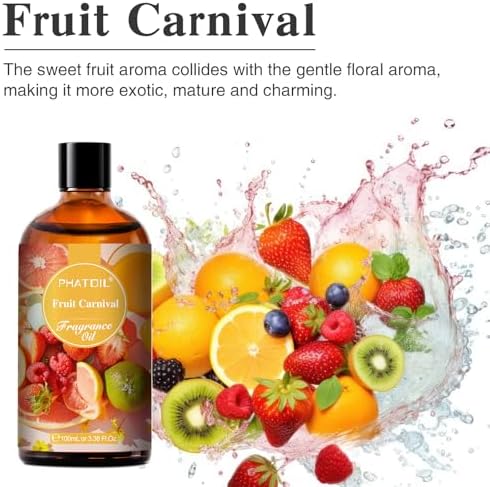 PHATOIL 3.38FL.OZ Fruit Carnival Fragrance Oils for Aromatherapy, Essential Oils for Diffusers for Home, Perfect for Diffuser, Yoga, Skin Care, DIY Candle and Soap Making - 100ml | Long Lasting Scented Oils For Humidifier, Air Freshener, DIY Soap Candl...