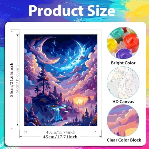 xcemhil Paint by Number Kit for Adults, Paint by Numbers Landscape, Starry Waterfall Paint by Numbers Kit for Adults Beginner for Gift Home Wall Decor 16x20 inch