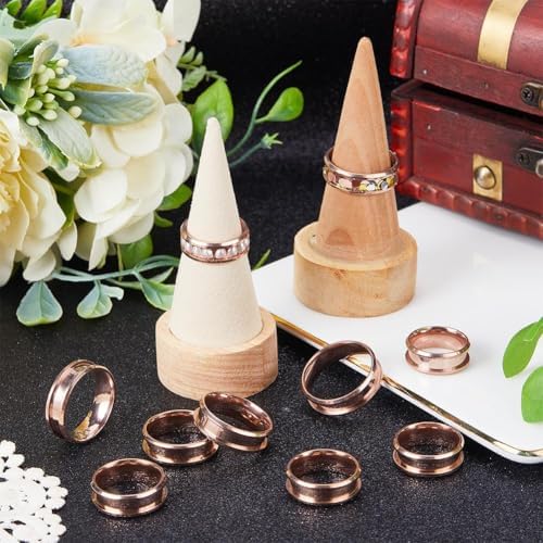 SUNNYCLUE 1 Box 12Pcs Stainless Steel Ring Blanks Grooved Finger Ring Blanks Settings Rose Gold US Size 7/8/9/10/11/12 Inlay Finger Rings Core Blank for Ring Jewelry Making Kits Women Men DIY Crafts