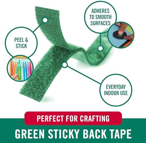 VELCRO Brand Colors | Green Sticky Back Tape | 10ft Roll with Adhesive, Cut Strips to Length | Mount Classroom Décor, Create Seasonal Craft Projects | Organize Home or Office