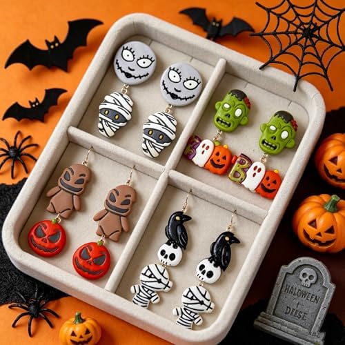 8 Pcs Halloween Polymer Clay Cutters Set - Zombie, Mummy & Spooky Themed Clay Cutters for Polymer Clay Jewelry Making, Perfect Halloween Party Gift