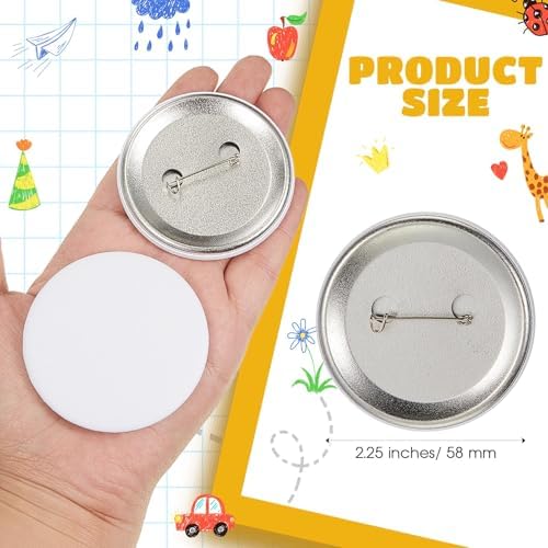 XunYee 40 Pcs Blank White Button Pins 2.25 Inch/58 mm, DIY Craft Button Making Kit for Back to School Supplies, Classroom Activities, Student Crafts, DIY Badge Projects