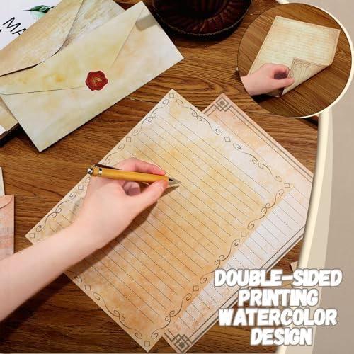 TaoBary 160 Pcs Light Vintage Stationery Paper and Envelopes Set 8.5 x 11''