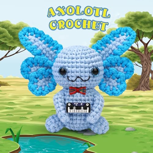Pnytty Crochet Kit for Beginners, Blue Axolotl Crochet Starters Kit