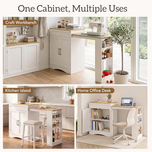Multipurpose Foldable Sewing and Craft Table with Storage Cabinet