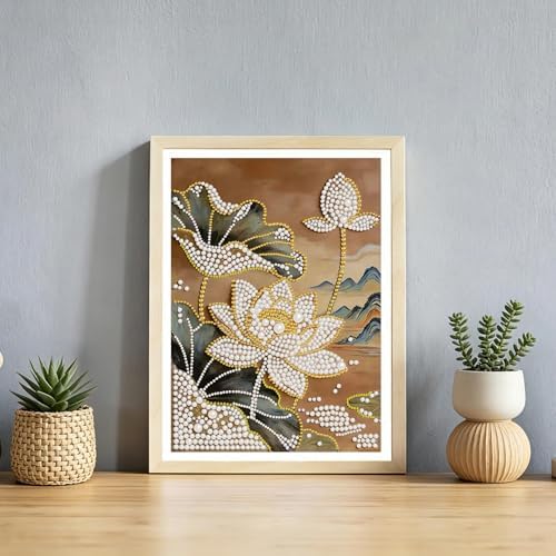 DIYBEADDOT Lotus Diamond Pearl Painting Kits for Adults,Special Shape Diamond Art Pearl Painting Kits for Beginner.DIY 3D Plastic Pearl Painting Kit for Home Decoration 12 × 16 inch