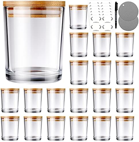 SAEUYVB 20 Pcs 6 oz Clear Glass Candle Jars with Bamboo Lids