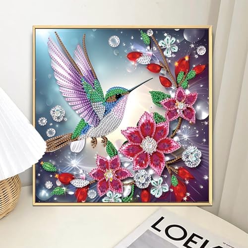 AiYuanzsh Special Shape Diamond Art Kits for Adults, Hummingbird and Flowers 5D Crystal Rhinestone Diamond Art Canvas, DIY Paint by Diamonds Craft Kits, Sparkling Diamond Painting Wall Décor