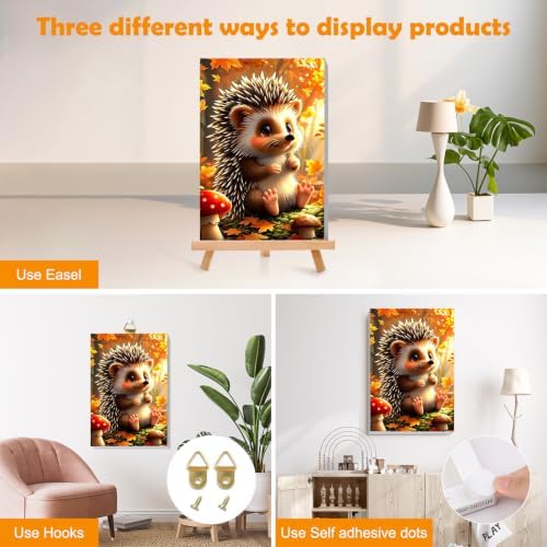 MOGTAA Fall Paint by Numbers Kit for Adults Beginners with Frame, Hedgehog Adult Paint by Number Kits on Canvas with Easel, Easy DIY Autumn Oil Painting Kits for Home Decor, 8x12in