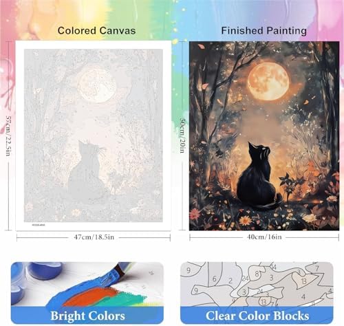 bleihum Black Cat Paint by Numbers Kit for Adults 16x20inch