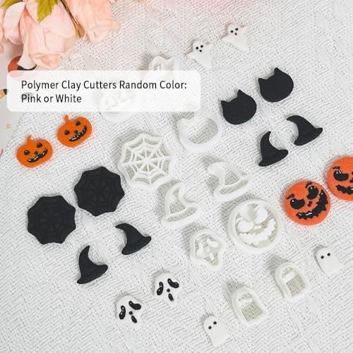 Xaekicr 10PCS Halloween Polymer Clay Cutters Set - Pumpkin Ghost Witch Hat Spider Web Shapes for DIY Earrings - Clay Cutters Clay Earring Cutters Clay Tools