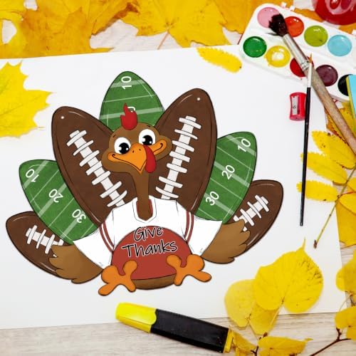 Paintable Thanksgiving Ornaments 3 Sets, Wooden Football Turkey Ornaments to Paint, Unfinished Give Thanks Wreaths Wood Crafts for Painting, Wood Cutouts DIY Ornament for Door Decor