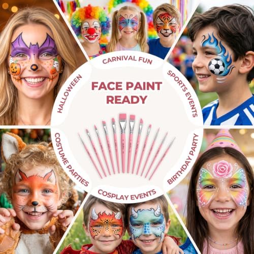 Nicpro 12pcs Face Paint Brushes Set, Soft Face Painting Brushes Pink