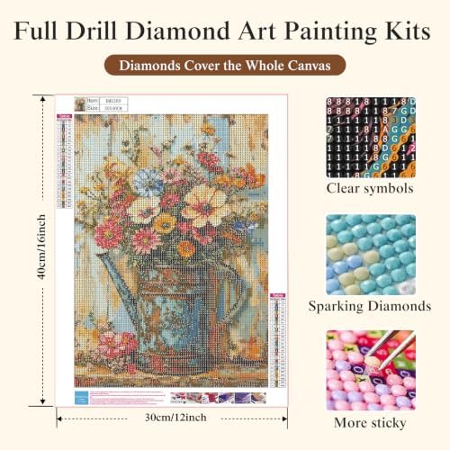 Retro Flower Diamond Painting Kits for Adults, Wildflower Diamond Art