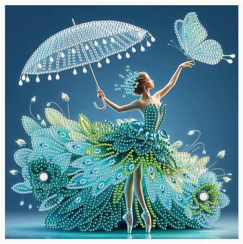 Special Shape Diamond Art Kits for Adults, Elegant Dancer with Butterfly 5D Crystal Rhinestone Diamond Art Canvas, DIY Paint by Diamonds Craft Kit, Diamond Painting Wall Décor for Home Decoration