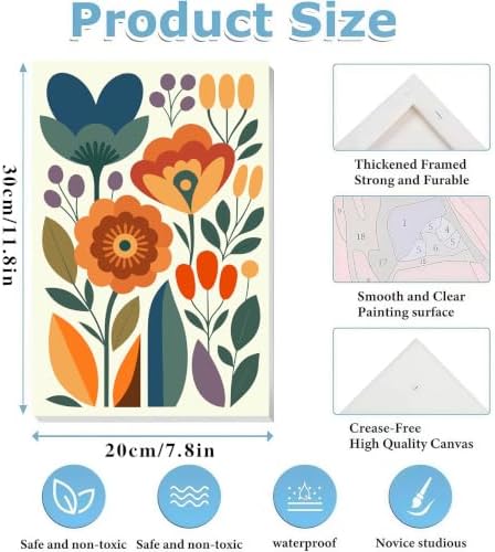 3 Pack Framed Paint by Numbers Kit for Adults, Flowers Paint by Numbers
