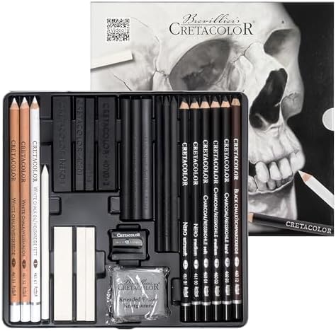 Cretacolor Skull Edition Black & White Drawing Tin Set, Set of 25
