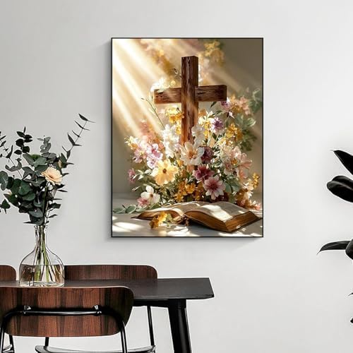 WNPOKN Religious Cross Diamond Art Kits for Adults 12 x 16inch