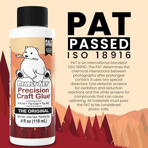 Bearly Art Precision Craft Glue Original 4 fl oz with Tip Kit Archival | Acid Neutral Archival Safe, Dries Clear, Freeze stable, Wrinkle & Crack Resistant, Strong Flexible Hold Formula, Made in USA