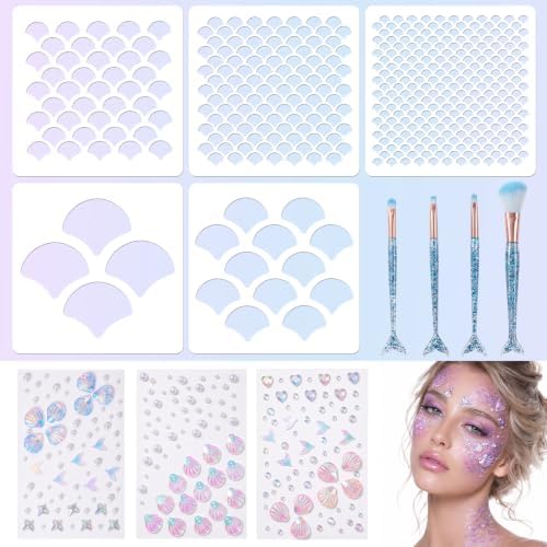 Mermaid Scale Stencil Set, Mermaid Face Makeup Templates