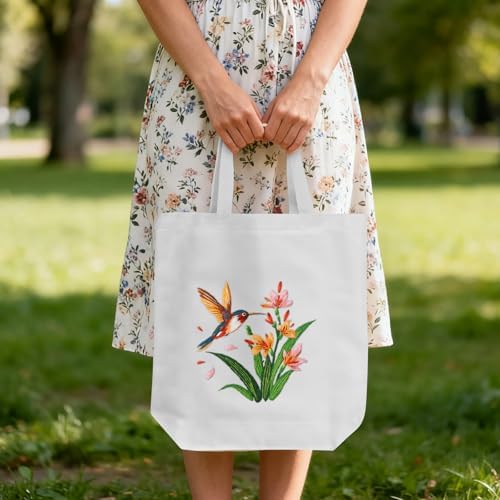 ERKOON Embroidery Canvas Tote Bag for Beginners, Needlepoint Arts Crafts Cross Stitch Kits for Adults Including Stamped Embroidery Bag with Hoops, Needle, Instruction and Color Threads (Hummingbird)
