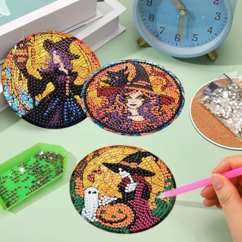 Halloween Diamond Art Coasters Kit, 8 Pieces Diamond Painting Coasters Kit