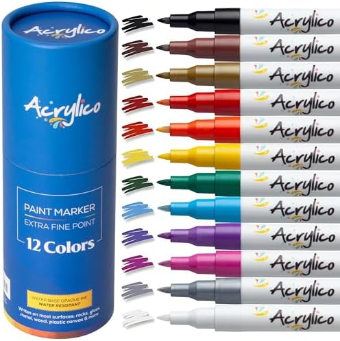 Acrylic Paint Markers Set – 12 Acrylic Paint Pens for Fabric, Metal, Rock Painting & Ceramic – Art Supplies for Adults & Kids