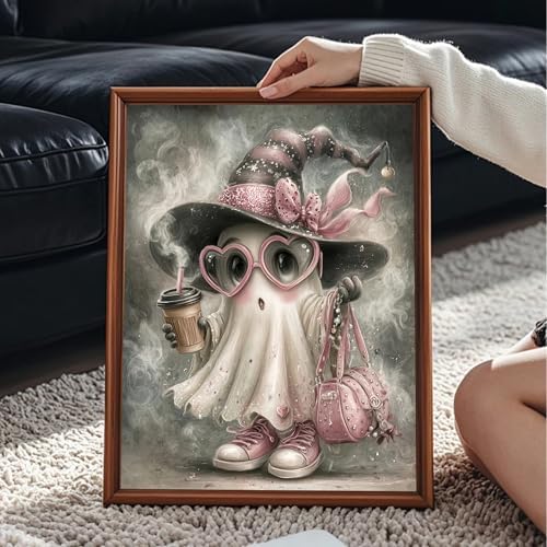 ckdiluy Halloween Diamond Art Kits for Adults Beginners, 5D DIY Cute Ghost Diamond Painting Kits, Full Round Drill Diamonds Dots Gem Art Crystal, Home Wall Decor 12X16 Inc