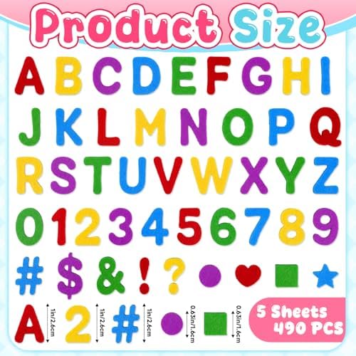 Felt Letters,490 Pcs Felt Stickers 1 Inch Alphabet Number Sticker(Colorful)