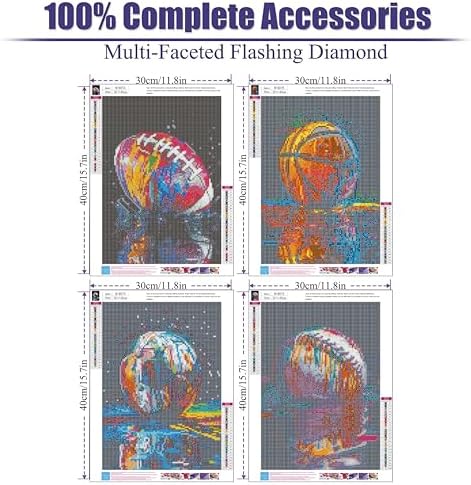 4 Pack Diamond Art Kits for Adults,Ball Sports Diamond Painting Kit