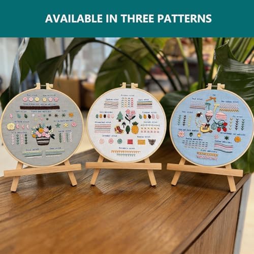 Gocomcom Embroidery Kit for Beginners, 3 Sets Cross Stitch Kits for Adults, Learn 33 Core Stitches, Needle Point Kits with Step-by-Step Instructions, DIY Craft Hobby Supplies for Women