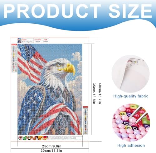 4th of July Diamond Painting Kit for Adults, Patriotic Independence Day Decor with American Flag and bald eagle, 5D Full Drill Round Diamond Art Kit, DIY Crystal Rhinestone Embroidery Painting
