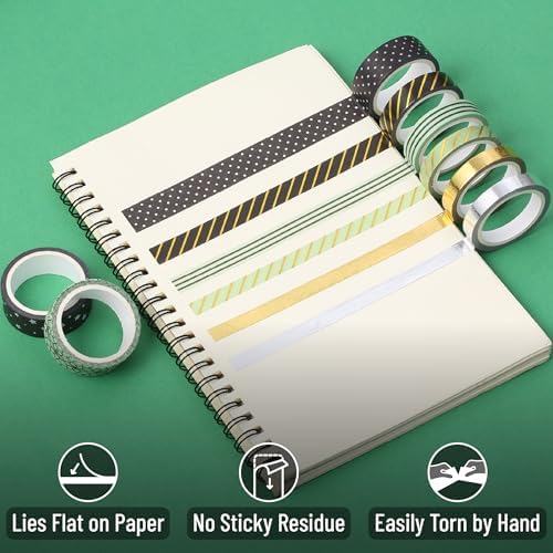 Mr. Pen- Washi Tape Set, 8 Rolls, Assorted Sizes, 5 Yards/Roll | Gold Foil Decorative Tape for Scrapbook, Arts, Crafts, Journals and Planners, Midnight Garden