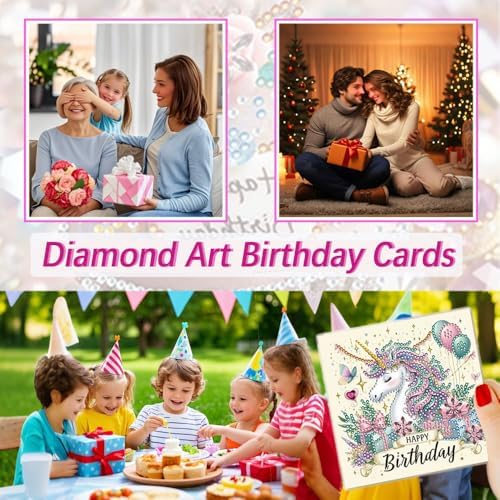 8 Pack 5D DIY Diamond Painting Cards Kit, Diamond Art Birthday Holiday Greeting Card, Art Crafts Kit Creative Gift with Envelope, Card Making Kits for Adults, Birthday