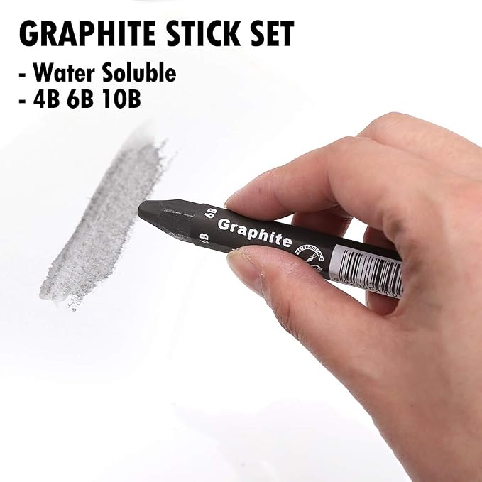 Graphite Stick Set - Water Soluble - 4B 6B 10B, Art Drawing Supplies for Sketch & Shading Pencils, Artist Sketching - 3 Pcs