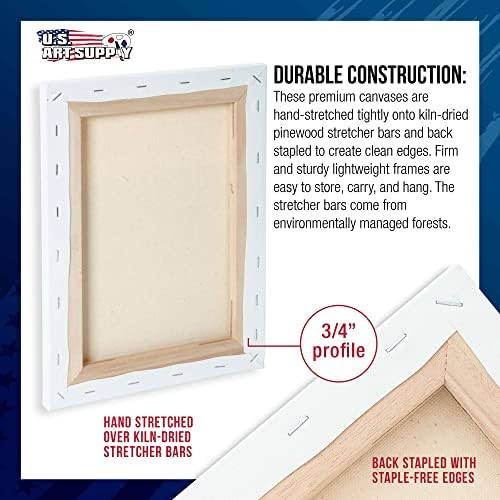 U.S. Art Supply 14"x18" Stretched Canvas for Painting, 3/4" Profile, 6-Pack