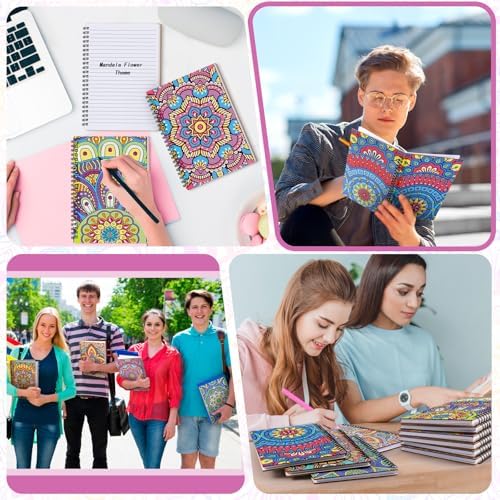 Fullhawl 6 Pack 5D DIY Diamond Art Crafts Kit for Adults Office Supplies Beginner A5 Leather Diamond Painting Gift for Women Art Cover Craft Accessories with Tool (Mandala)