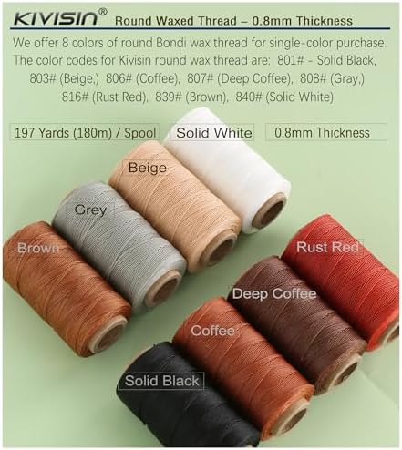 Bonded 0.8mm Round Waxed Polyester Cord, 3-ply Wax Coated Thread, 197 Yards Stiff String for Heavy Duty Fabric, Leather Sewing, Book Binding, Upholstery Repair, and Macrame Jewelry - Deep Coffee