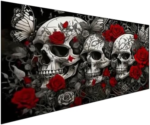 NFDPFUN Large Size Skull Diamond Painting Kit for Adults,Gothic Rose Diamond Art Kits,Full Round Diamond Art Paintings,Diamond Dots,Mosaic Gem Arts and Crafts,Halloween Wall Decor,31.5x15.7 inch